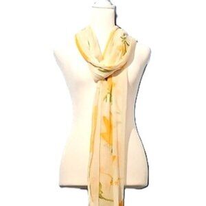 Watercolor Yellow & Green Floral Chiffon Scarf (Measures 32 inches x 92 inches)